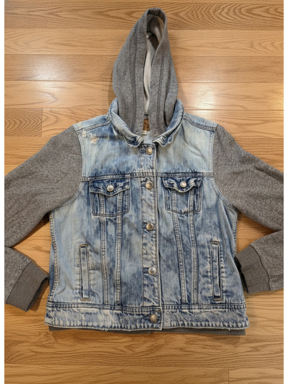 American Eagle Light Wash Denim Hoodie Jacket Size Large